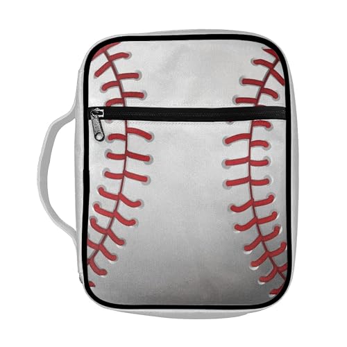 Coldinair Baseball Bible Cover for Women Girls Butterfly Bible Case Scripture Study Carrying Book Cover Church Bag Protective with Handle and Zippered Pocket - color: Baseball,white