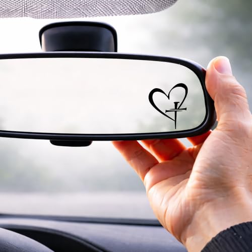 Christian Cross Heart Car Mirror Decal 3 Pack, Faith Rearview Mirror Stickers for Cars, Waterproof Vinyl Decals, Religious Car Accessories, Gift Cute for Women & Men