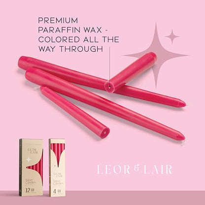 Leor & Lair Hot Pink Taper Candles, 12 Pack, 10" Pink Candles - color: Hot Pink