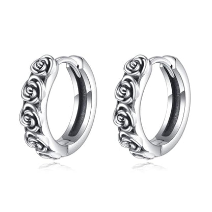 AOBOCO Black Hoops Earrings for Men Sterling Silver Viking Celtic Cross Heart Skull Round Triangle Hoop Earrings Birthday Father Day Christmas Jewelry Gifts for Men Women Friends - style: Rose Hoops