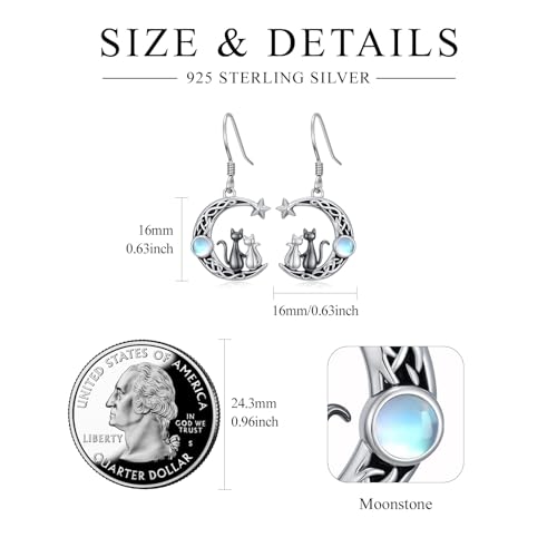 Yue Yuan Animal Plant Earrings for Women 925 Sterling Silver Butterfly/Cat/Jellyfish/Shell/Maple Leaf/Cardinal/Celtic Drop Earrings Silver Dangle Jewelry Birthday Anniversary Christmas Gift for Mother Wife - style: Black & White Cat