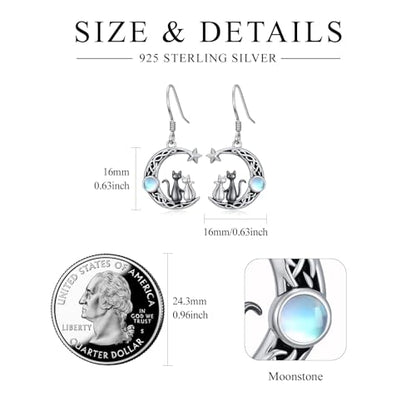 Yue Yuan Animal Plant Earrings for Women 925 Sterling Silver Butterfly/Cat/Jellyfish/Shell/Maple Leaf/Cardinal/Celtic Drop Earrings Silver Dangle Jewelry Birthday Anniversary Christmas Gift for Mother Wife - style: Black & White Cat