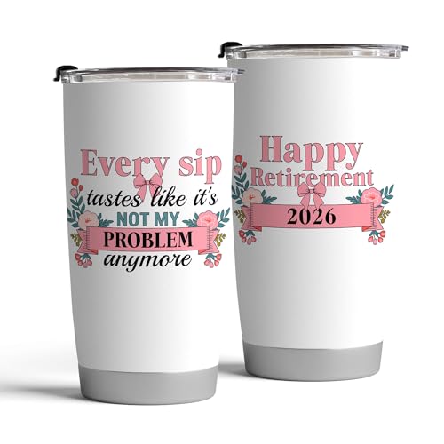 Fancyfams 20oz Retirement Tumbler for Women 2026, Happy Retirement Gifts, Every Sip Tastes Like Its Not My Problem Anymore, Insulated Stainless Steel Coffee Cup, Floral Gift Box (Every Sip 26) - color: Every Sip 26