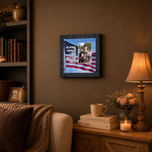 Be Strong and Courageous Military Picture Frames, Patriotic Wall Art - color: Charcoal, size: 8"L x 8"W
