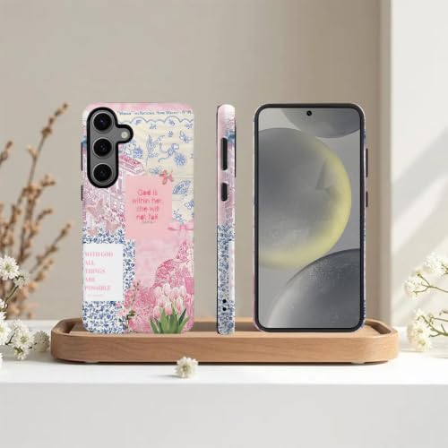 Compatible with Samsung Galaxy S24 FE,2-in-1 Frosted Phone Cover Shockproof Case - Bible Verse Pink Tulip Flowers - color: Bible Verse Pink Tulip Flowers, size: Samsung Galaxy S24 FE