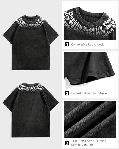 BAPHITY Mens Streetwear Crew Neck Cotton Graphic T Shirt - color: Black Letter, size: X-Large