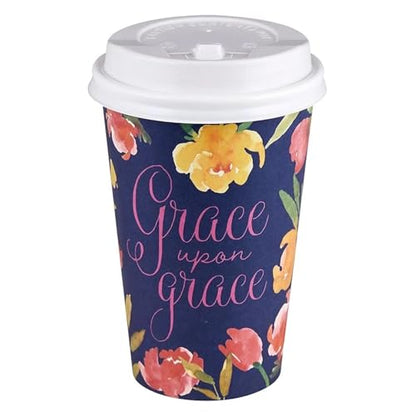 Living Grace Disposable Coffee Cup with Lid - 12-Ounce Hot Beverage Cups, 25-Count, Grace Upon Grace - color: Grace