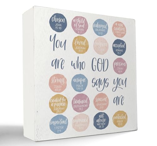 Christian Daily Affirmation Wooden Box Sign, God Says You Are Inspirational Religious Bible Verse Wood Signs for Home Office Prayer Room Desk Shelf Tabletop Decoration, 5x5 Inch - color: Christian Daily