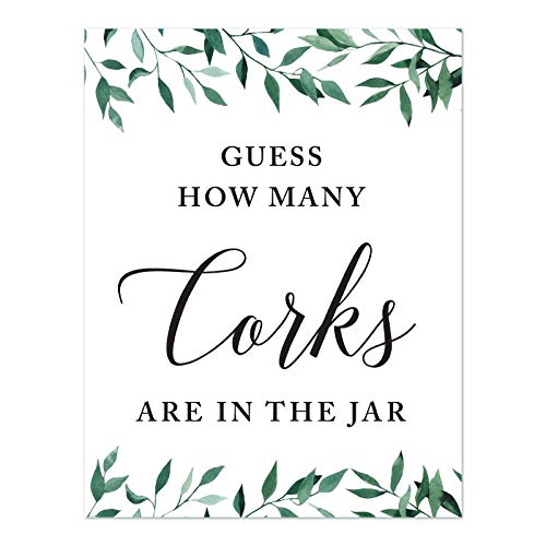 Andaz Press Wedding Party Signs, Natural Greenery Green Leaves, 8.5x11-inch, Guess How Many Corks Are in the Jar, 1-Pack - color: Activities Corks