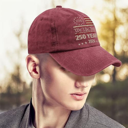 250th Anniversary 250 Years Freedoms Baseball Hat Running Embroidered Cap for - color: Wine Red