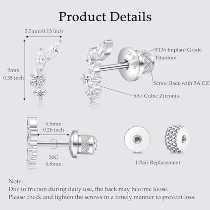 Limerencia Titanium Flat Back Screw Back Stud Earrings for Women Men - color: Silver 8
