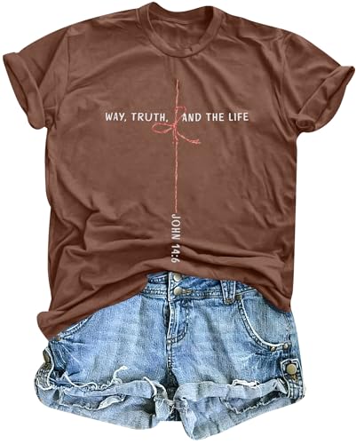Made for More Christian Shirts for Women Inspirational Bible Verse T-Shirt Religious Faithful Short Sleeve Tee - color: Browna, size: Small