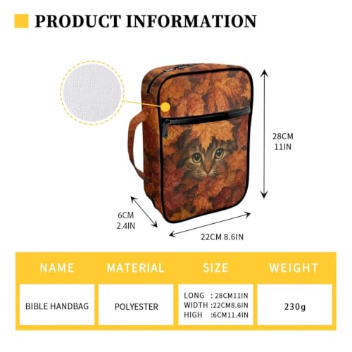 Suobstales Cat Maple Leaves Pattern Bible Cover Carrying Book Case for Women Men Thanksgiving Lightweight Bible Bag Bible Protective with Handle and Zippered Pocket - color: Cat Maple Leaves