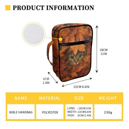 Suobstales Cat Maple Leaves Pattern Bible Cover Carrying Book Case for Women Men Thanksgiving Lightweight Bible Bag Bible Protective with Handle and Zippered Pocket - color: Cat Maple Leaves