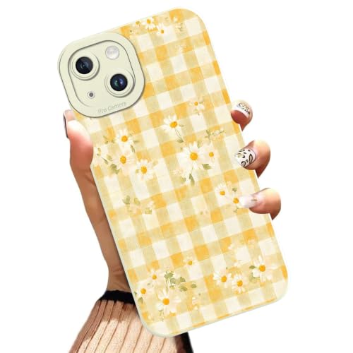 Floral Flowers Checkered Plaid Collage Phone Case for iPhone 14 Case Shockproof Soft Protective for Women Men Phone Cover Funda for iPhone 14 6.1 Inch - color: Yellow, size: for iPhone 14