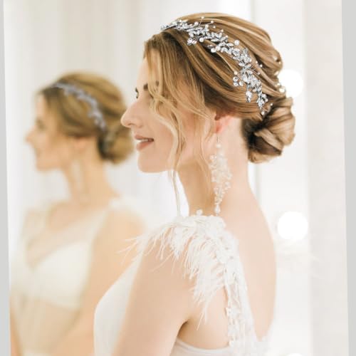 Silver Pearl Rhinestone Flower Girl Headband for Wedding