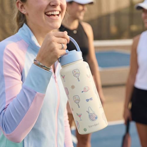 SANDJEST Pickleball Gift for Women, Water Bottle Stainless Steel 32oz with Lid & Straw, Sport Insulated Bottles Gifts for Girls Friends Teens Birthday Christmas - color: Pickleball 1