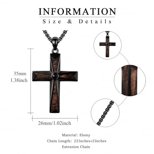 Cross Necklace for Men 925 Sterling Silver Cross Ebony Wooden Ankh Raven Praying Hands Crucifix Amulet Religious Jewelry Gifts for Men Women - color: Cross16