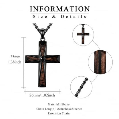 Cross Necklace for Men 925 Sterling Silver Cross Ebony Wooden Ankh Raven Praying Hands Crucifix Amulet Religious Jewelry Gifts for Men Women - color: Cross16