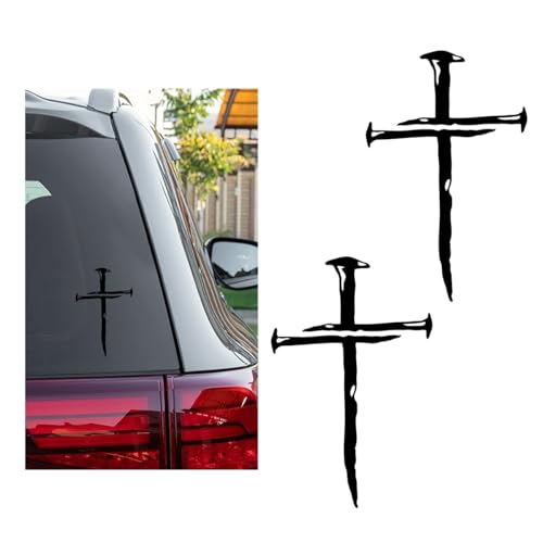 DXNQ 2PCS Car Cross of Nails Sticker, Bumper Christian Sign Cross with Nails Decal, Removable Waterproof Sticker for Car Truck Window Motorcycle Helmet Laptop, Car Accessories (Black) - color: Black, 2pcs