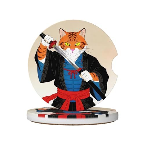 Cat 2 Pack Car Cup Holder Coasters Absorbent Ceramic Drink Coasters - color: White