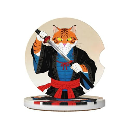 Cat 2 Pack Car Cup Holder Coasters Absorbent Ceramic Drink Coasters - color: White