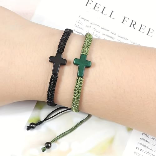 Colorful Cross Braided Handmade Woven Rope Prayer Protection Bracelet Inspirational Religious Christian Protection Bangle for Women Men Couple Friendship Jewelry - color: black
