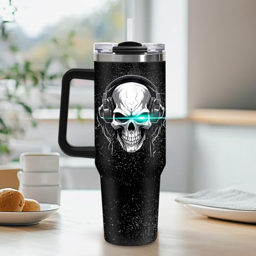 Gaming Tumbler Gifts for Men Teen Kids, 40oz Gamer Insulated Mug, Skull Video Game Controller Stainless Steel Travel Tumbler with Handle Straw, Double Wall Insulated Cup Present for Boys Teenagers - color: Game-D-532-E
