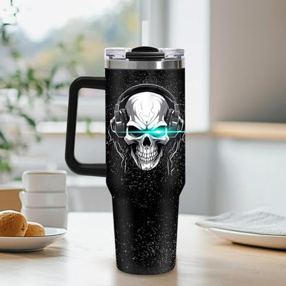 Gaming Tumbler Gifts for Men Teen Kids, 40oz Gamer Insulated Mug, Skull Video Game Controller Stainless Steel Travel Tumbler with Handle Straw, Double Wall Insulated Cup Present for Boys Teenagers - color: Game-D-532-E