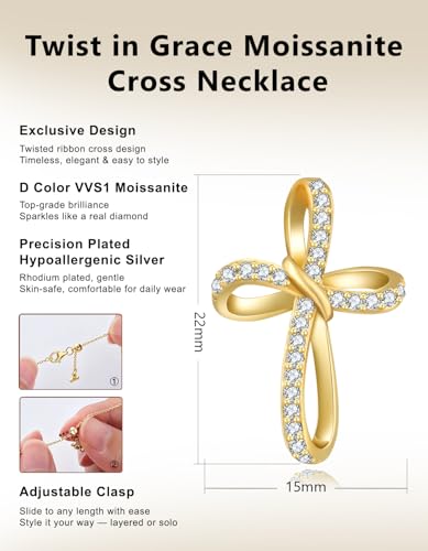 KRKC&CO Moissanite Cross Necklace for Women: D Color VVS1 0,09-0,3ct - color: Gold D