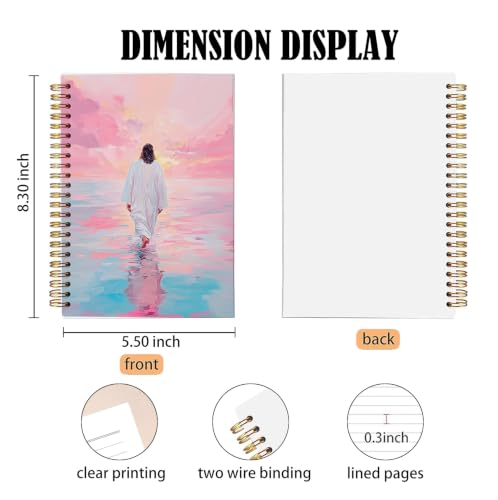 bitCNY Jesus Walking on Water Notebook Set, Christian Spiral Journals 859 - color: Pink Sunset and Neutral Gold