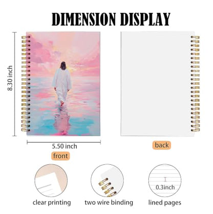 bitCNY Jesus Walking on Water Notebook Set, Christian Spiral Journals 859 - color: Pink Sunset and Neutral Gold