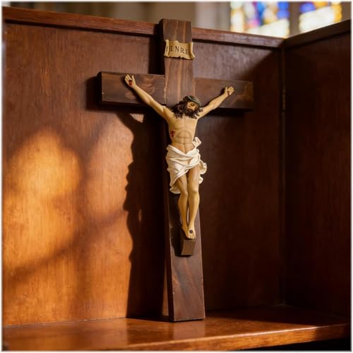 Large Wall Crucifix With Jesus, 19 Inch Resin Wooden Cross Religious Decor - size: 19.1"L x 10"W