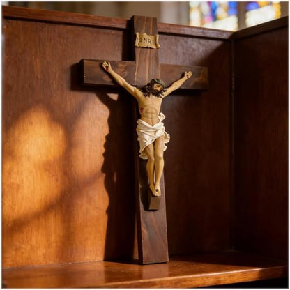 Large Wall Crucifix With Jesus, 19 Inch Resin Wooden Cross Religious Decor - size: 19.1"L x 10"W