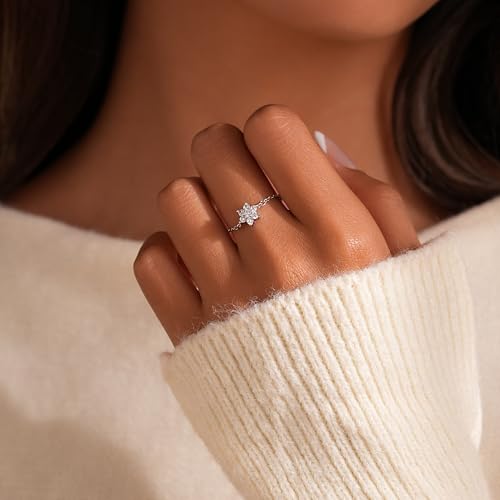 925 Sterling Silver Adjustable Link Chain Rings for Women Daughter - color: Style 6-White
