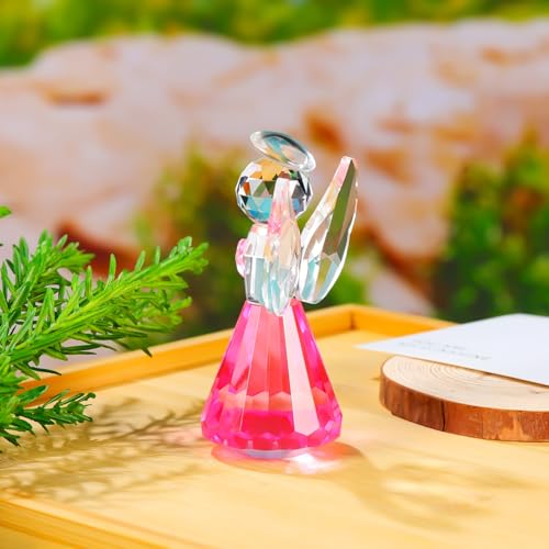 YWHL Pink Crystal Guardian Angel Figurines, Glass Angel Gifts for Women - color: Pink
