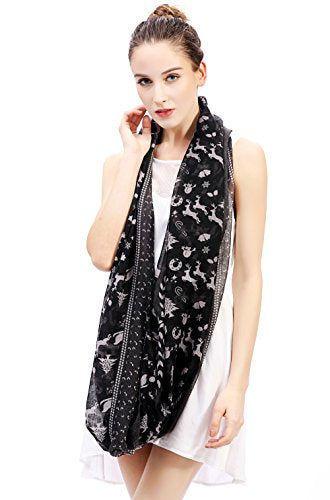 Lina & Lily Holiday Christmas Pattern Print Women's Infinity Scarf Lightweight - color: Black, Christmas