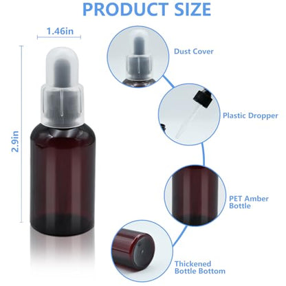 4 Pack 2 Oz (50ml) Amber Essential Dropper Bottles
