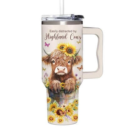Highland Cow Gifts For Women, Teen Girls, and Her - Highland Cow Tumbler Gifts For Mothers Day, Birthday, Christmas, Valentines, Cowgirls Gift for Women - Cow Tumbler 40oz with Handle - color: Highland Cow Tumbler
