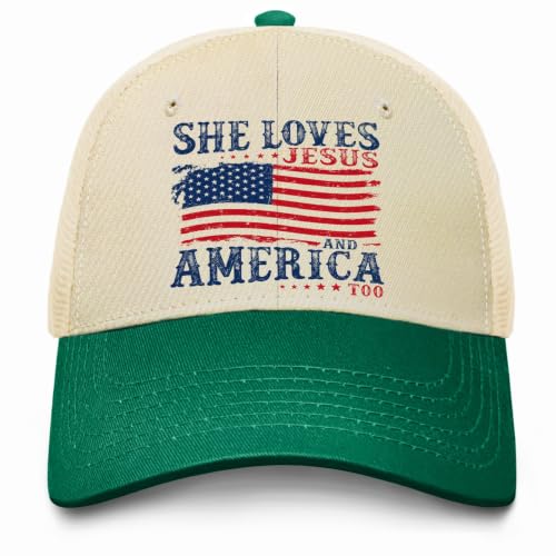 She Loves Jesus and America Too Hats for Womens Soft Washed Distressed Baseball - color: She Loves Jesus and America Toobeige With Green Eaves3