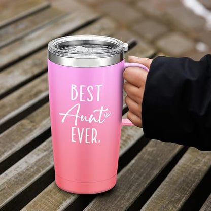 SANDJEST Best Aunt Tumbler Auntie Cup with Handle 20oz Stainless Steel Insulated Coffee Travel Mug Cups Gifts for Aunts from Niece Nephew Gift for Birthday Christmas - color: Aunt