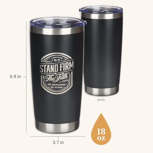 Christian Art Gifts Large Stainless Steel Inspirational Travel Mug Tumbler for Men & Women: Stand Firm Encouraging Bible Verse, Double Wall Vacuum Insulated w/Lid, Hot/Cold Beverage, Black, 18 oz. - color: Black/Stand Firm