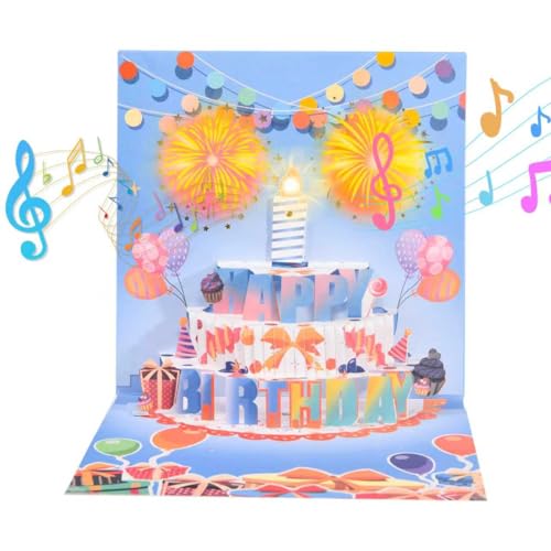 3D pop-up music birthday card - LED Light Cake Greeting Card - color: Cake - Blue