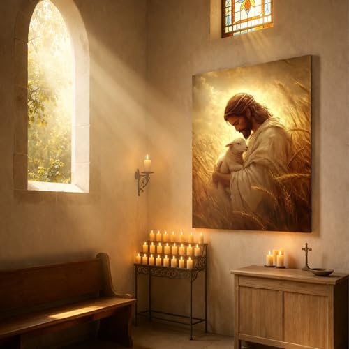 Jesus with Lamb Canvas Wall Art, Gallery Wrapped Christian Print, 12x16 - color: Jesus And Lamb, size: 16"L x 12"W