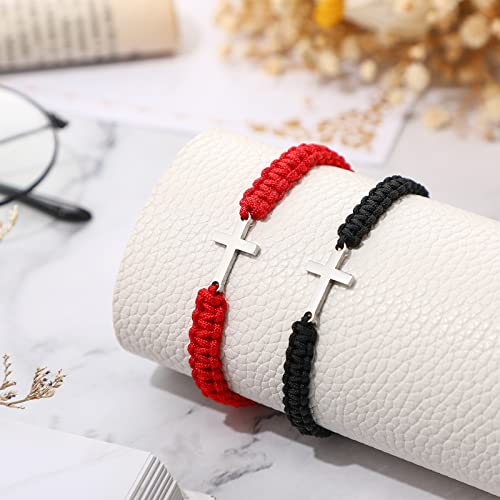 Sureio 2 Pcs Christian Cross Matching Bracelets for Women Men - color: Red/ Black