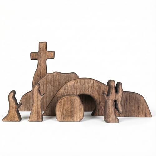 Wooden Nativity Set Easter Resurrection Scene Cross Decor