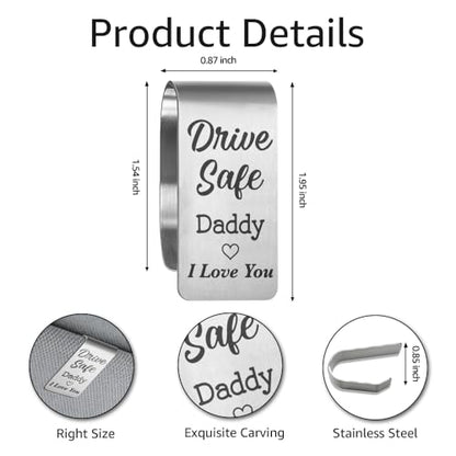 Safe Driving Reminder Car Visor Clip for Daddy from Son Daughter - color: Sliver17