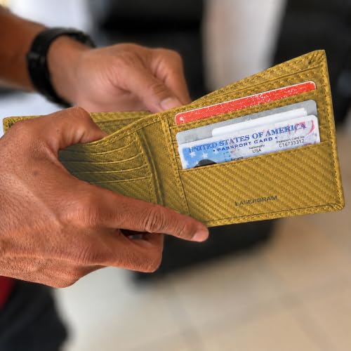 LaserGram Personalized Wallet, Christian Cross (Carbon Fiber Gold) - color: Carbon Fiber Gold
