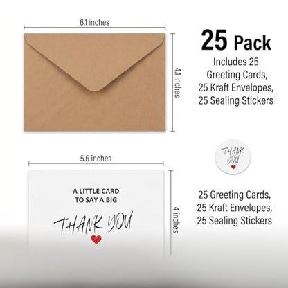 Thank You Cards with Envelopes, 25 Pack 4x6 Inch