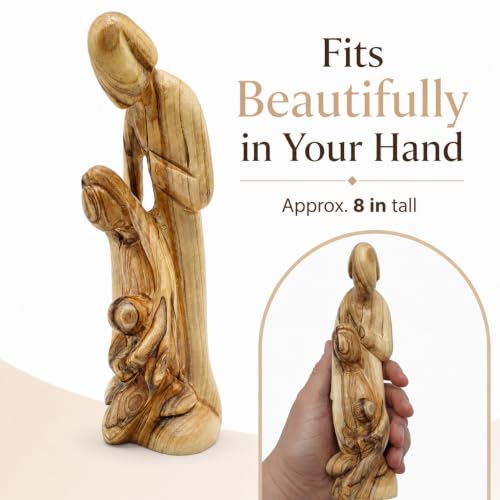 Zuluf 8" Olive Wood Holy Family Nativity Statue – Handcrafted Sculpture from Bethlehem – Christian Religious for Catholic Home or Tabletop Decor – HOF021 - color: 8" Family Sculpture